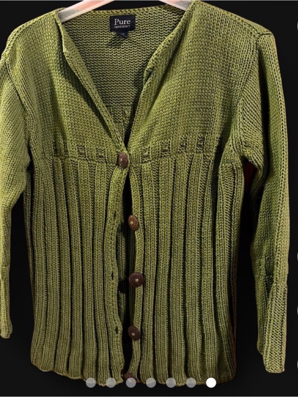 Pure Handknit Olive Green Ribbed Button Cardigan